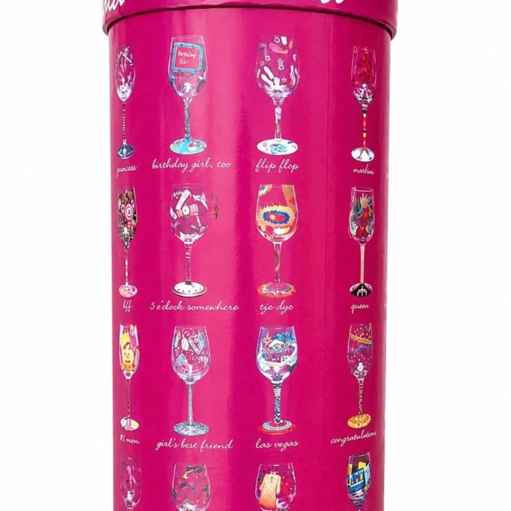 Lolita Colorful Birthday Cupcake Wine Glass - Pink, Green, Blue & Red